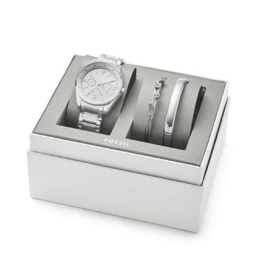 Fossil BQ3200SET Justine Chronograph Stainless Steel Watch And Jewelry Gift Set