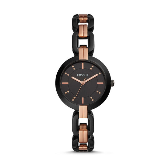 Fossil Bq3437 Kerrigan Black Rose Gold Three-hand Two-tone Stainless Steel Watch
