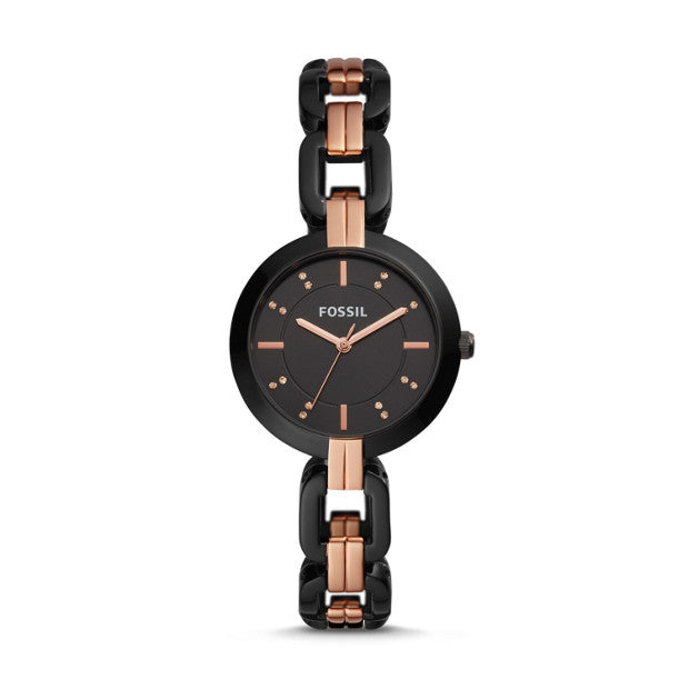 Fossil Bq3437 Kerrigan Black Rose Gold Three hand Two tone Stainless S Balilene