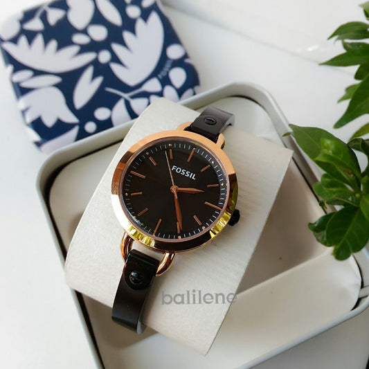 Fossil Bq3027 Classic Minute Three-Hand Rose Gold-Tone Black Stainless Steel Watch