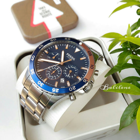 Fossil Ch3059 Crewmaster Sport Chronograph Silver Blue Watch