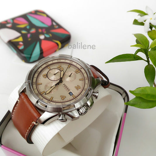 Fossil Fs5130 Dean Chronograph Light Brown Leather Watch