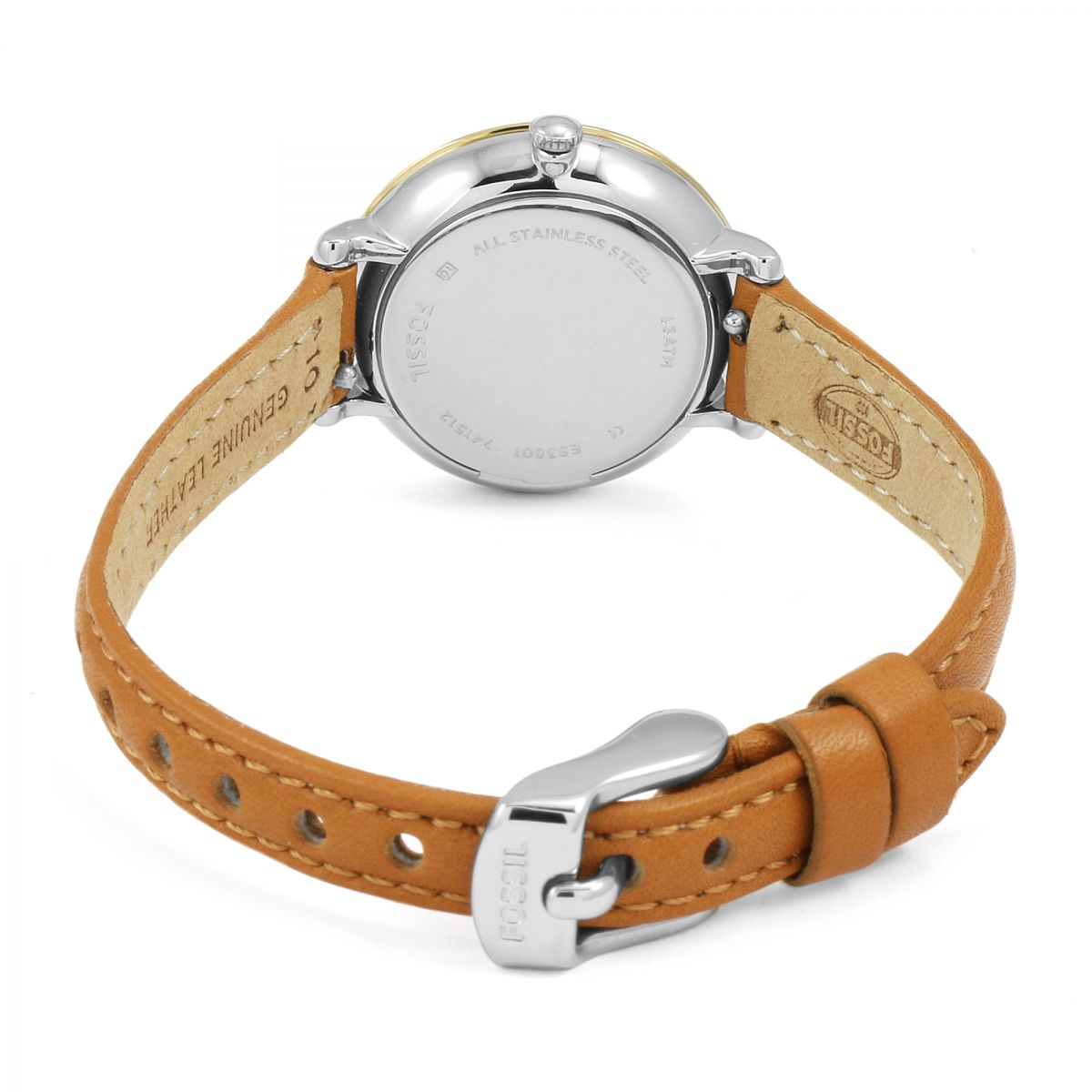 Fossil ES3801 Jacqueline Mini Dial Silver Tan Leather Ladies Watch