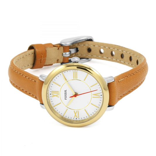 Fossil ES3801 Jacqueline Mini Dial Silver Tan Leather Ladies Watch