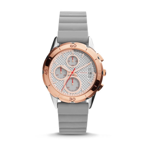 Fossil ES4042 Women's Modern Pursuit Chronograph White Dial Grey Silicone Watch