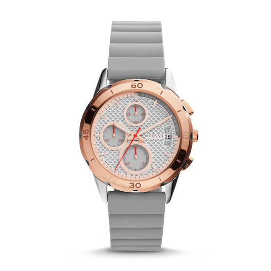 Fossil ES4042 Women's Modern Pursuit Chronograph White Dial Grey Silicone Watch