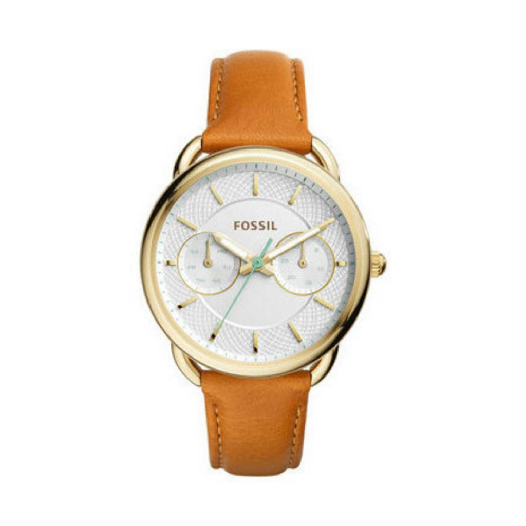 Fossil Es4006 Tailor Multifunction White Dial Brown Leather Watch