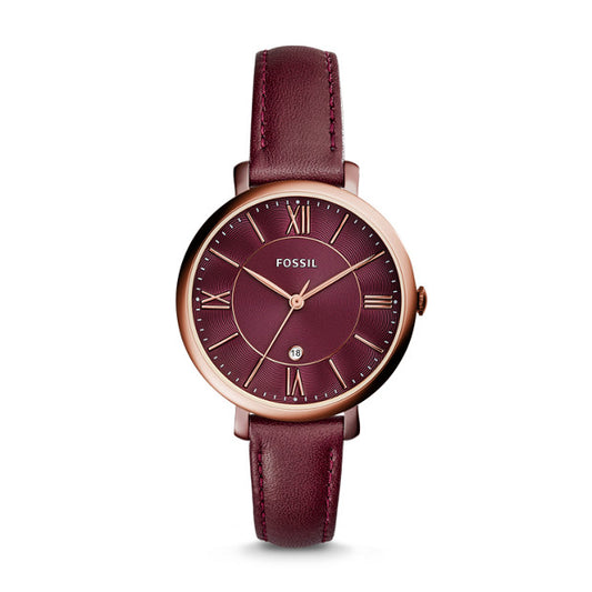 Fossil ES4099 Jacqueline Three-Hand Date Wine Leather Watch