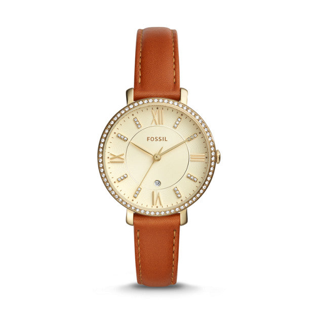 Fossil Es4293 Jacqueline Champagne Dial Brown Leather Watch