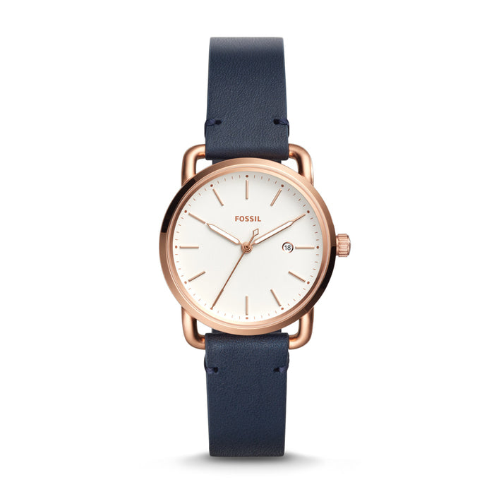 Fossil Es4334 The Commuter Ladies White Dial Navy Leather Strap