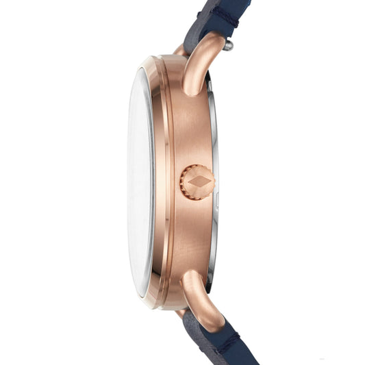 Fossil Es4334 The Commuter Ladies White Dial Navy Leather Strap