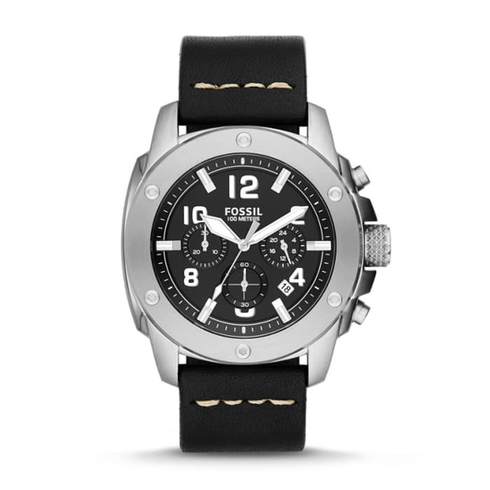 Fossil Fs4928 Machine Chronograph Black Dial Black Leather Watch