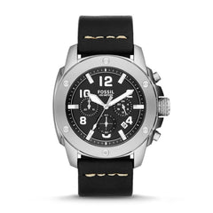 Fossil Fs4928 Machine Chronograph Black Dial Black Leather Watch