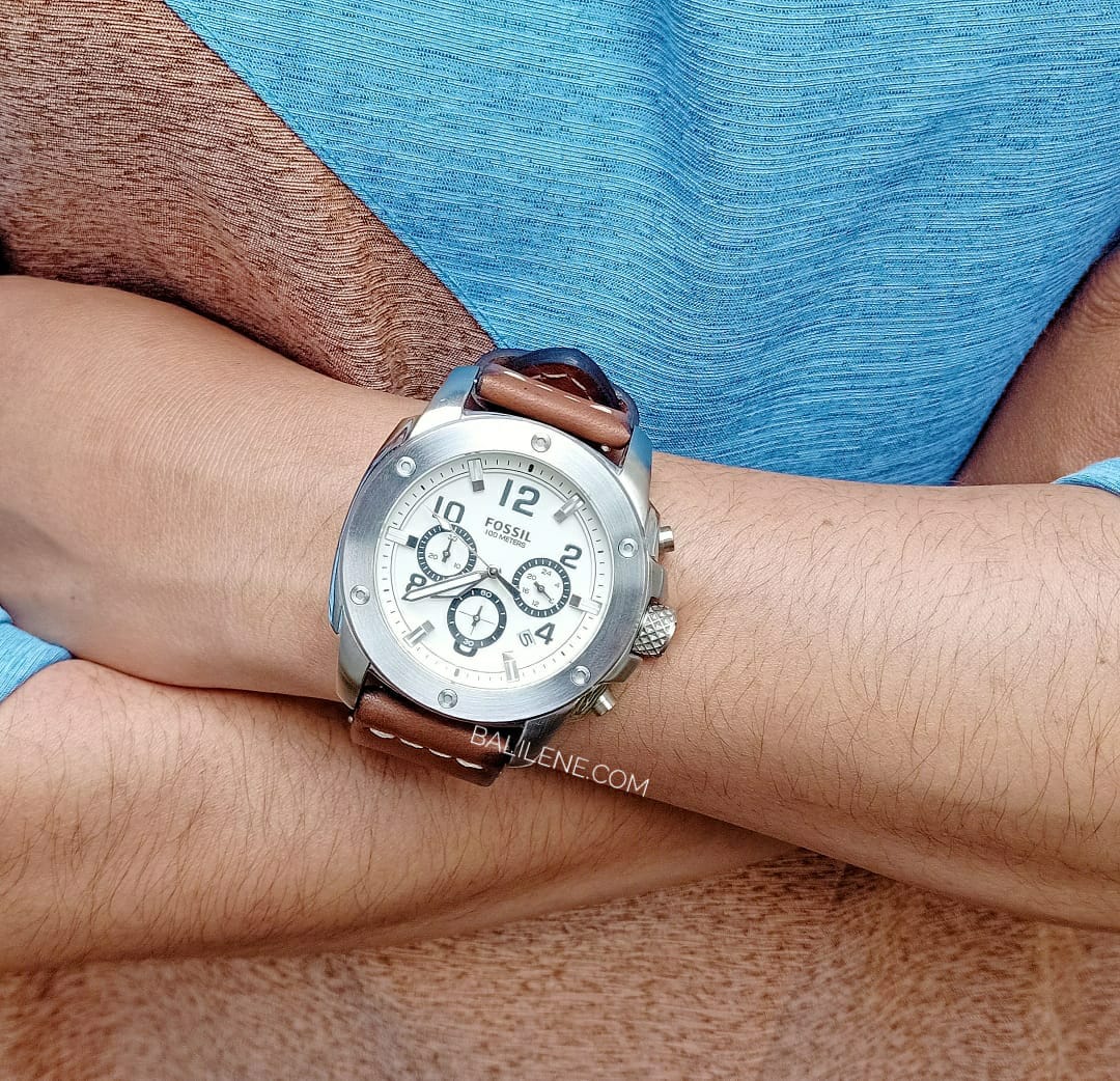 Fossil FS4929 Chronograph Stainless Watch Brown Leather Strap