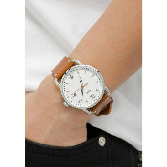 Fossil Fs5395 Commuter Brown Leather Band White Watch