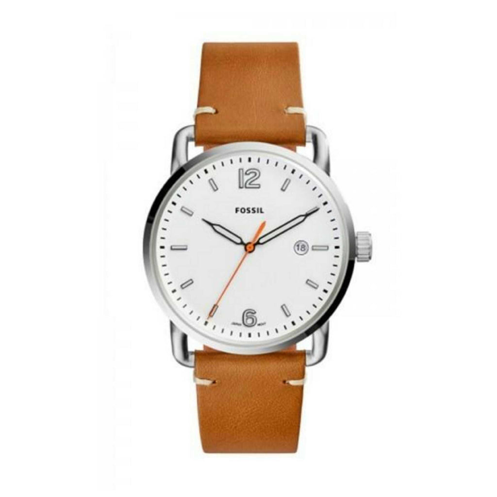 Fossil Fs5395 Commuter Brown Leather Band White Watch