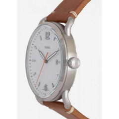 Fossil Fs5395 Commuter Brown Leather Band White Watch
