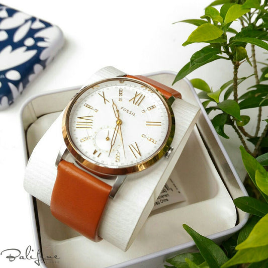Fossil ES4161 Gazer White Dial Brown Ladies Leather Watch