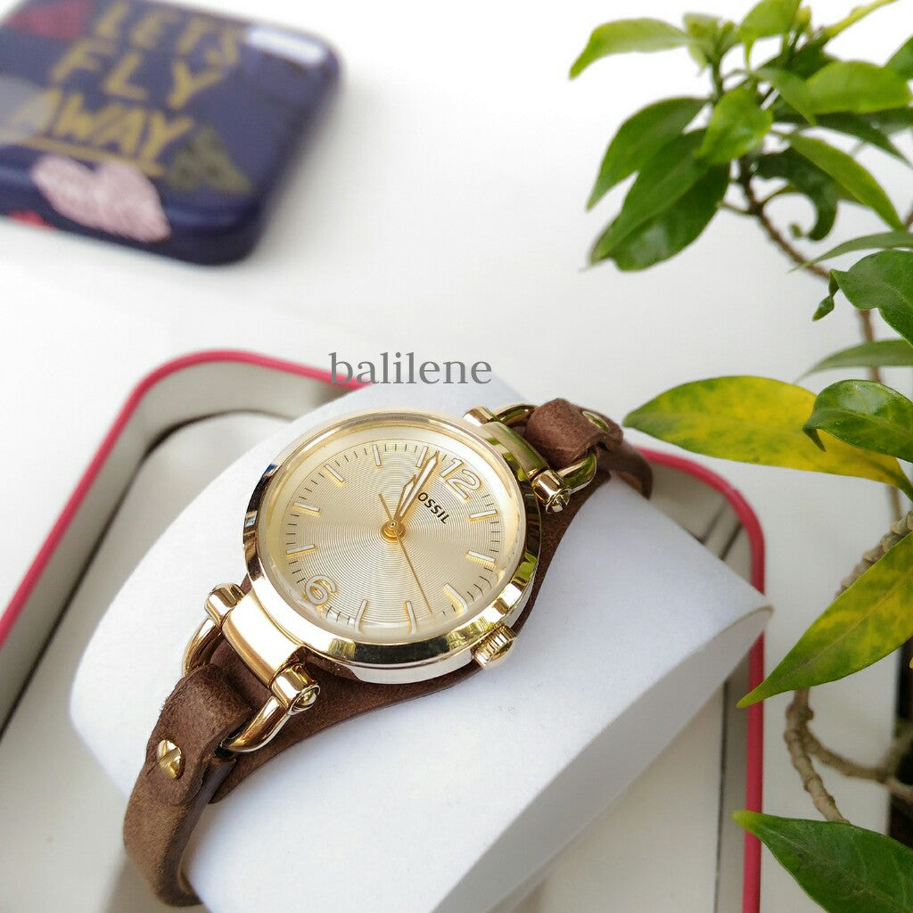Fossil ES3264 Georgia Mini Champagne Dial Brown Leather Strap Watch