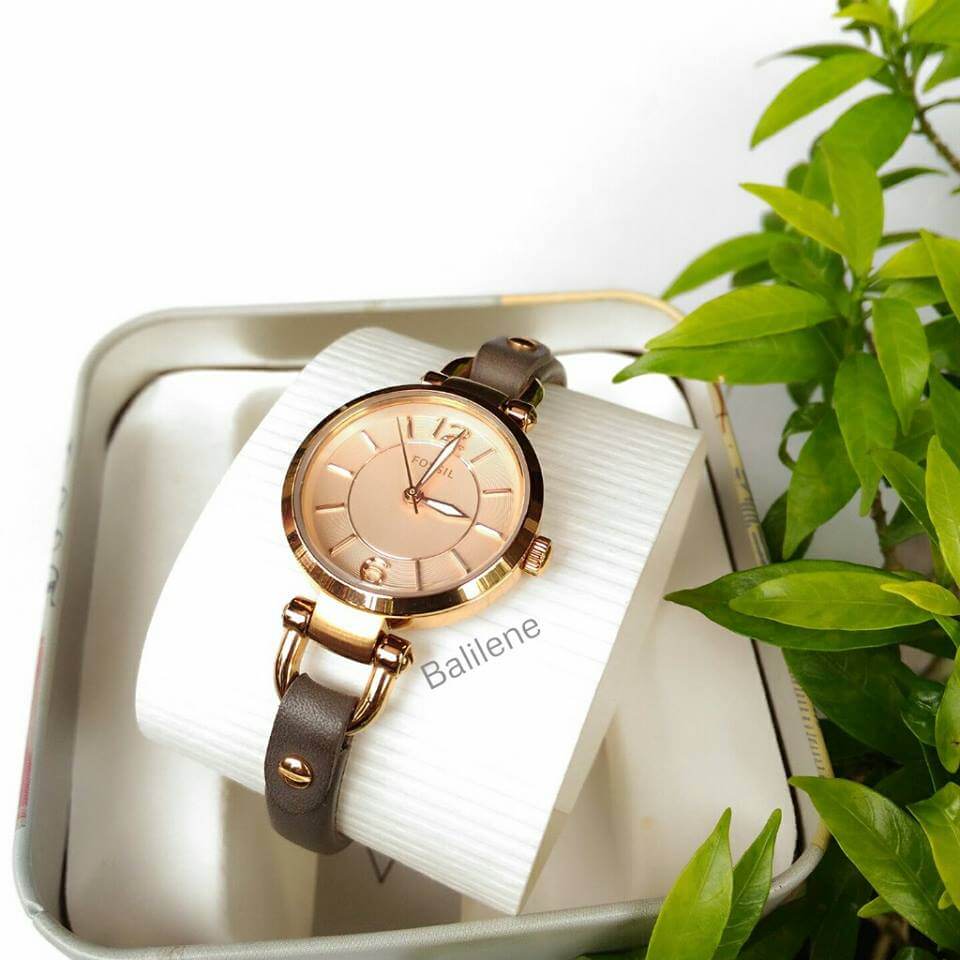 Fossil Es3862 Georgia Rose Dial Grey Leather Ladies Watch