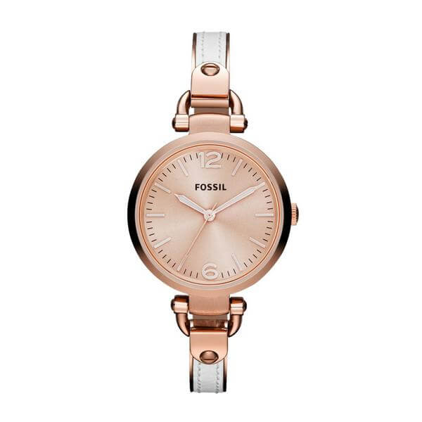 Fossil ES3261 Georgia White Leather and Rose Gold-tone Stainless Steel Watch