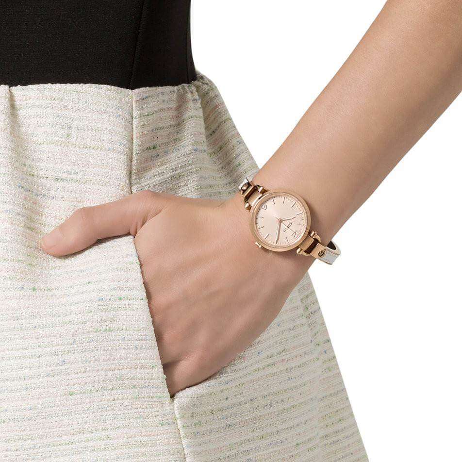Fossil ES3261 Georgia White Leather and Rose Gold-tone Stainless Steel Watch
