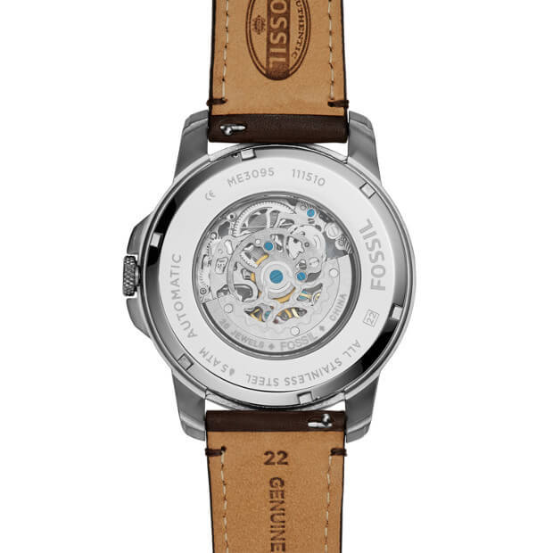 Fossil Me3095 Grant Automatic Black Dial Brown Leather Strap Watch