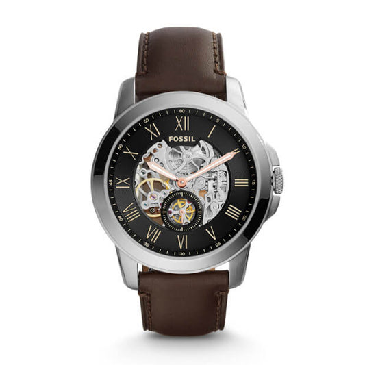 Fossil Me3095 Grant Automatic Black Dial Brown Leather Strap Watch