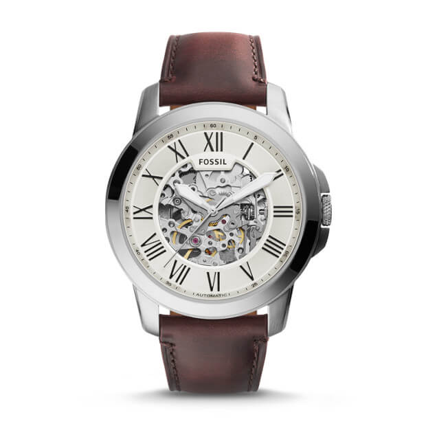 Fossil Me3099 Grant Automatic Dark Brown Dial Beige Leather Strap Watch