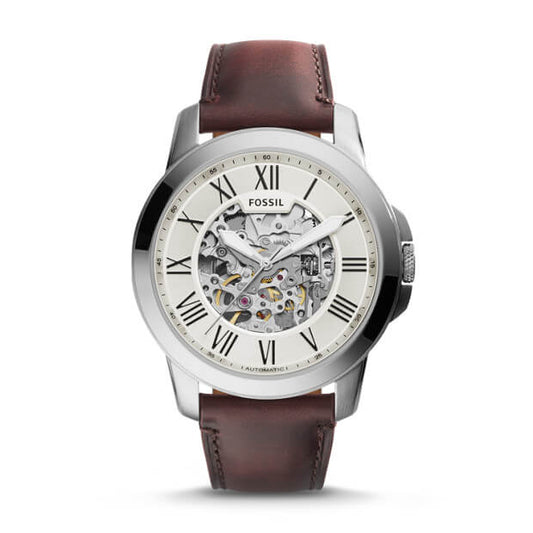 Fossil Me3099 Grant Automatic Dark Brown Dial Beige Leather Strap Watch