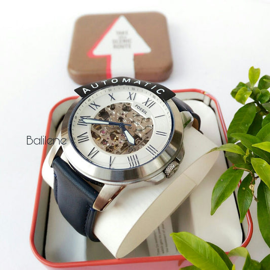 Fossil Me3111 Grant Automatic Navy Leather Watch