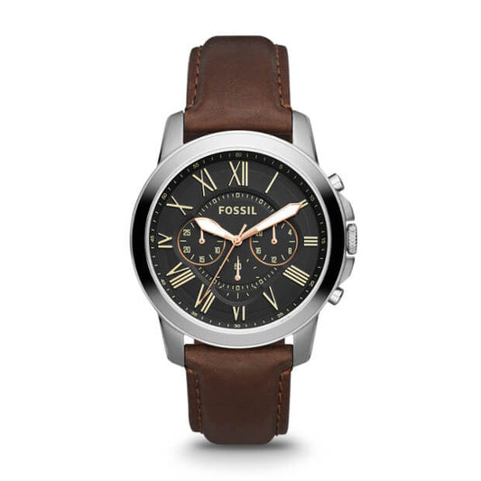 Fossil FS4813 Grant Chronograph Black Dial Brown Leather Watch