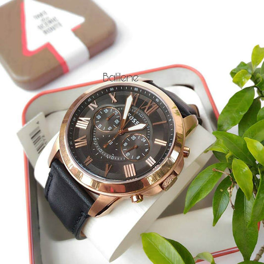 Fossil Fs5085 Grant Grey Dial Chronograph Black Leather Watch