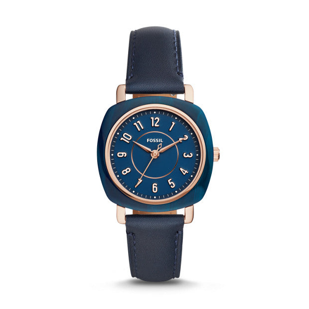 Fossil Es4280 Idealist Three Hand Navy Leather Watch Balilene