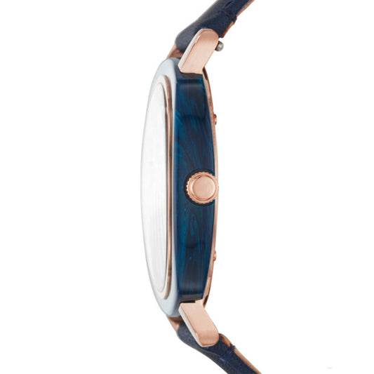 Fossil Es4280 Idealist Three Hand Navy Leather Watch
