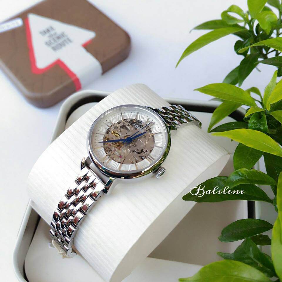 Fossil Me3071 Jacqueline Automatic Mini Skeleton Silver Watch