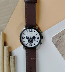 Fossil Jr1390  Nate Chronograph Brown Leather Strap Watch
