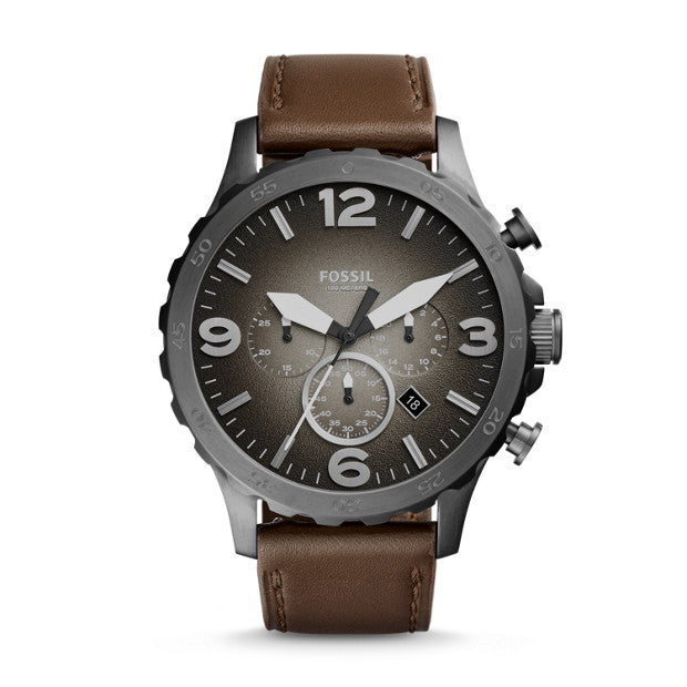 Fossil Jr1424 Nate Chronograph Brown Leather