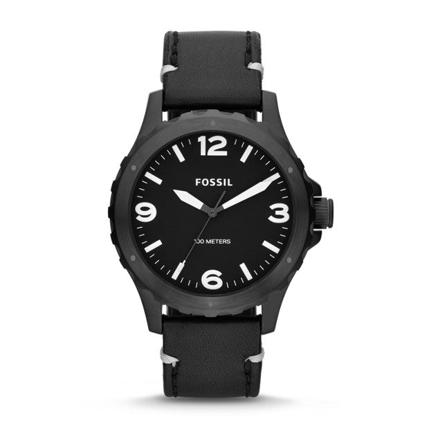 Fossil Jr1448 Mens Nate Black Leather Strap Watch