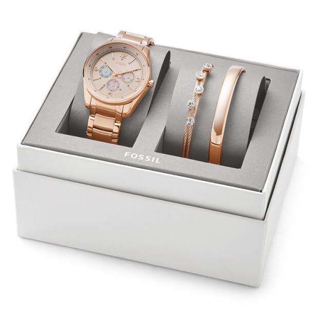 Fossil BQ3202SET Justine Chronograph Rose Gold And Jewelery Gift Set
