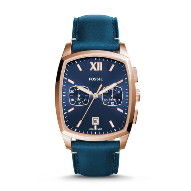 Fossil Fs5355 Knox Dual Time Navy Leather Watch Balilene