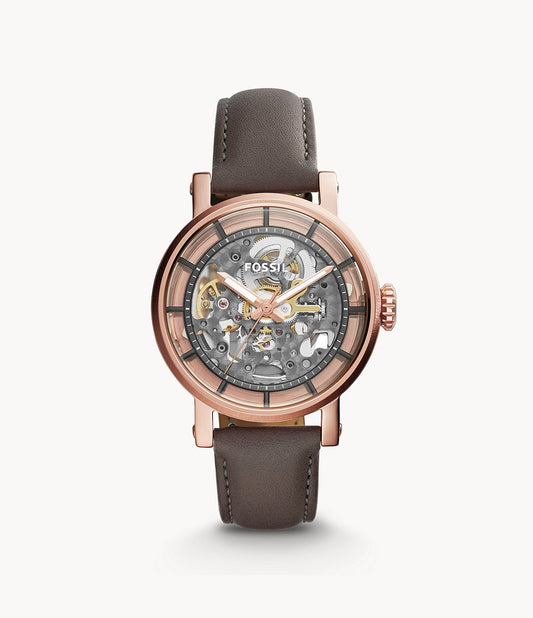 Fossil ME3089 Men Original Boyfriend Automatic Gray Skeleton Dial Gray Leather Strap