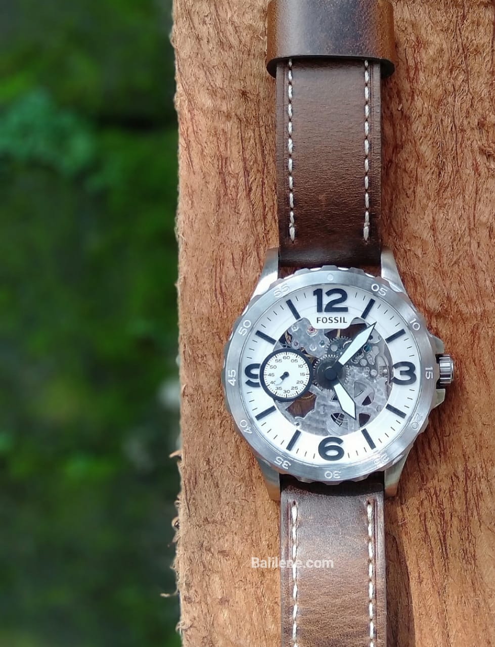 Fossil ME3128 Nate Cream Skeleton Dial Brown Mechanical