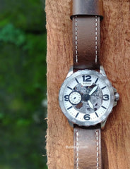 Fossil ME3128 Nate Cream Skeleton Dial Brown Mechanical