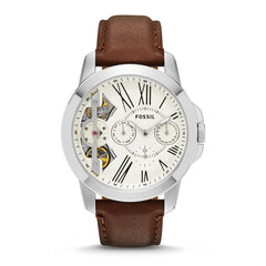 Fossil Me1144 Grant Twist Beige Dial Brown Leather Strap Watch