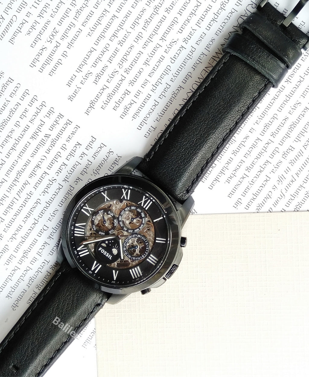 Fossil Me3028 Grant Automatic Black Leather Watch