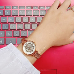 Fossil Me3072 Jacqueline Automatic Small Skeleton Rosegold Watch