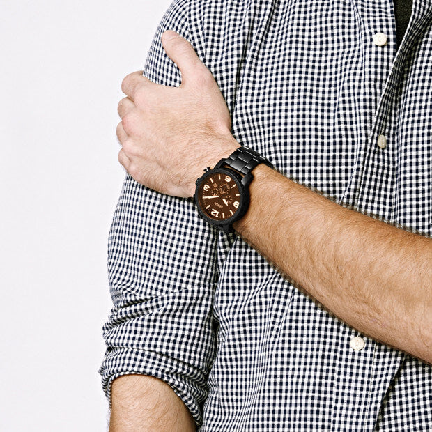 Fossil Jr1356 Nate Chronograph Black Dial Brown Ion-plated Watch