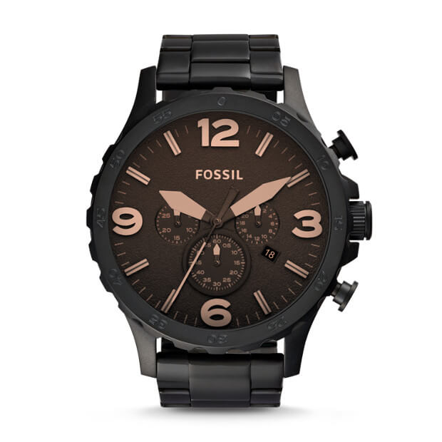Jr1356 Jam Fossil Jr1356 Nate Chronograph Black Dial Brown Ion-plated Watch ...