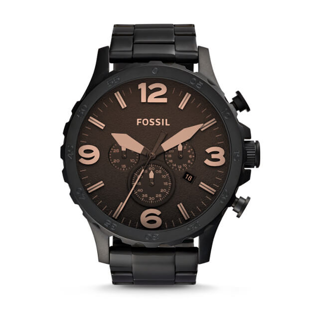 Fossil Jr1356 Nate Chronograph Black Dial Brown Ion-plated Watch